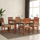 ONIJA Solid Sheesham Wood 6 Seater Dining Table Set with Cushioned Chairs for Dining Room | Living Room | Home & Office | Hotels Restaurant & Cafe